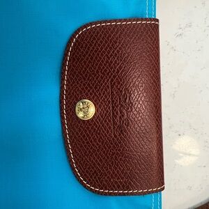 Longchamp Blue Tote with brown leather accents